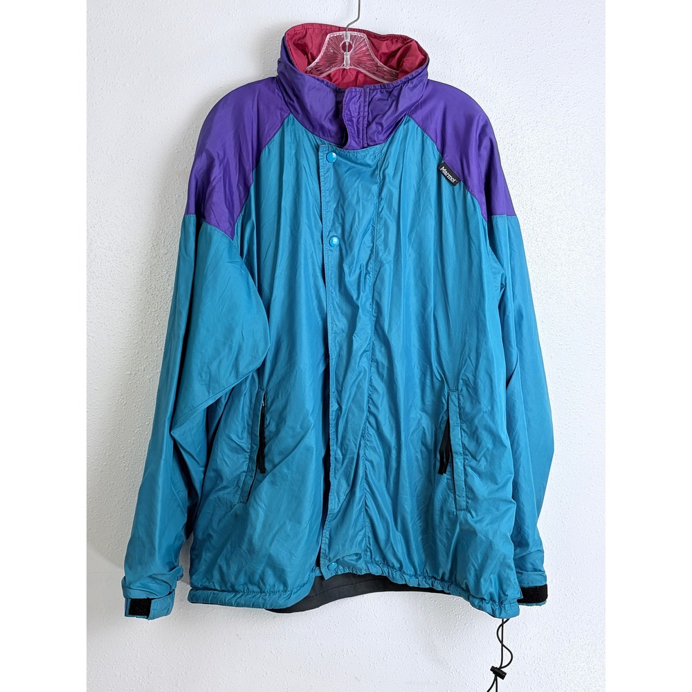 Vintage 90s Marmot Teal Purple Colorblock Nylon Windbreaker Jacket Womens L